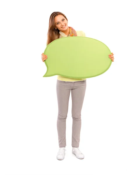 Speech bubble woman student blackboard — Stock Photo, Image