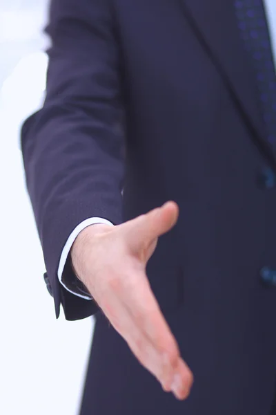 Portrét podnikatel dává ruku pro handshake, izolovaných na — Stock fotografie