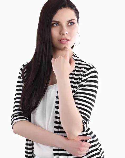 Young woman standing, isolated on white background — Stock Photo, Image