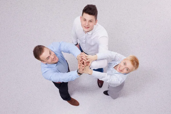 Bovenaanzicht van mensen die zakelijke bijeenkomst, geïsoleerd op witte achtergrond — Stockfoto