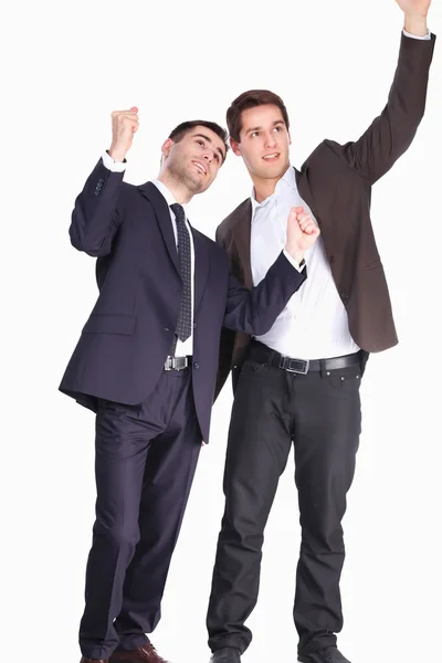 Twee jongemannen permanent, geïsoleerd op witte achtergrond — Stockfoto