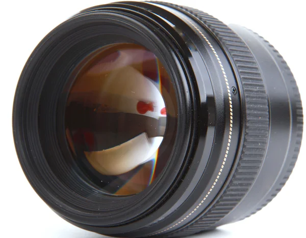 Obiettivo fotografico professionale primo piano, isolato su sfondo bianco — Foto Stock