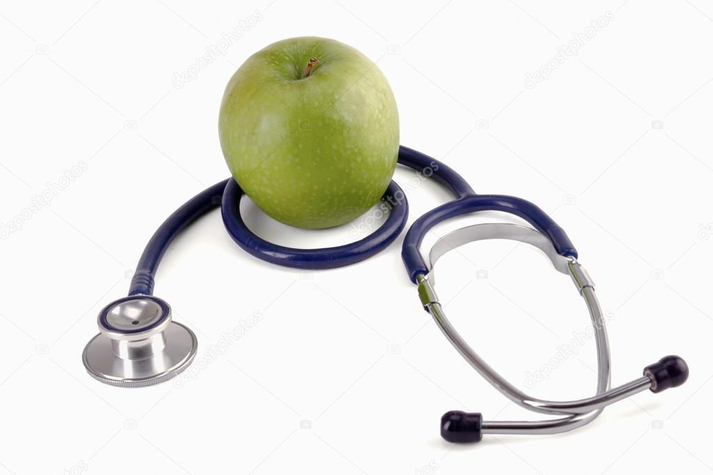 Medical stethoscope and apple