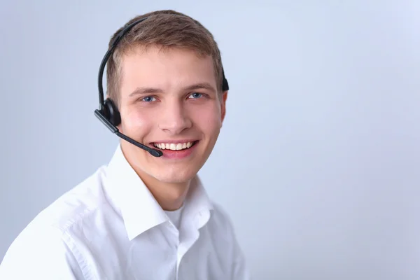 Operatore di assistenza clienti con auricolare isolato su sfondo bianco — Foto Stock