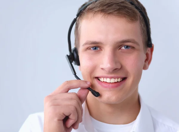 Operatore di assistenza clienti con auricolare isolato su sfondo bianco — Foto Stock