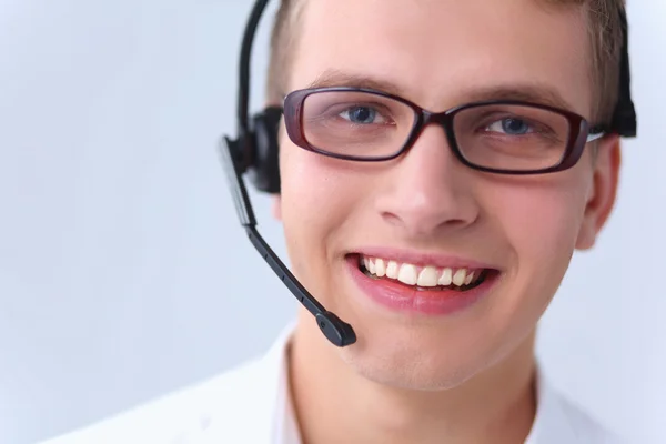 Operatore di assistenza clienti con auricolare isolato su sfondo bianco — Foto Stock