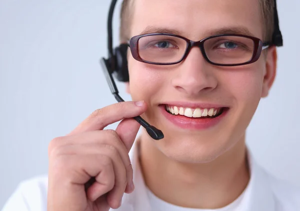 Operator wsparcia klienta z zestawu słuchawkowego na białym tle — Zdjęcie stockowe