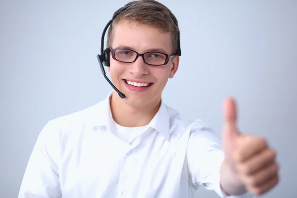 Customer service agent showing ok, isolated on white background — Stock Photo, Image