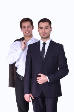 duran, beyaz zemin üzerine izole iki gencin