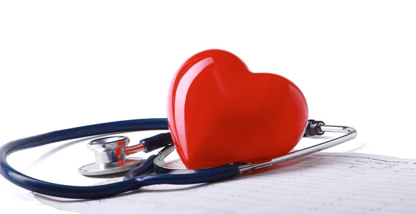 Red heart and a stethoscope — Stock Photo, Image