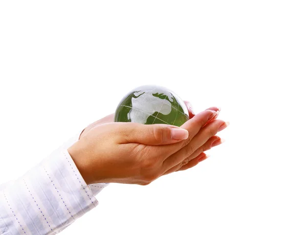 Hands holding a green earth — Stock Photo, Image