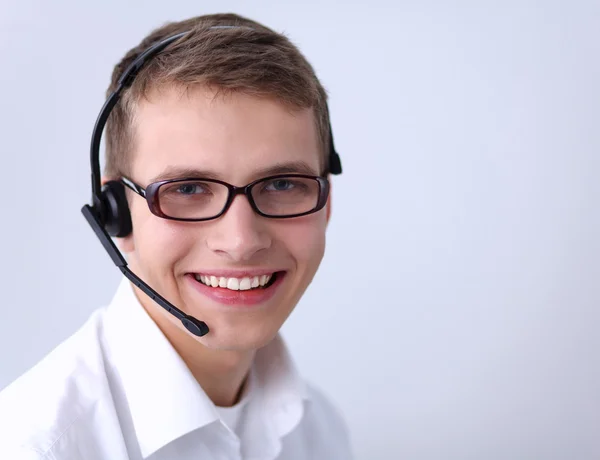 Operator wsparcia klienta z zestawu słuchawkowego na białym tle — Zdjęcie stockowe
