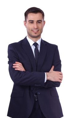 Beyaz arka planda izole edilmiş genç bir adamın portresi