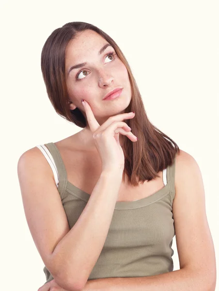 Young woman standing, isolated on white background — Stock Photo, Image