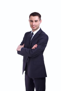 Beyaz arka planda izole edilmiş genç bir adamın portresi