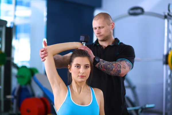 Gym woman personal trainer man. — Stock Photo, Image