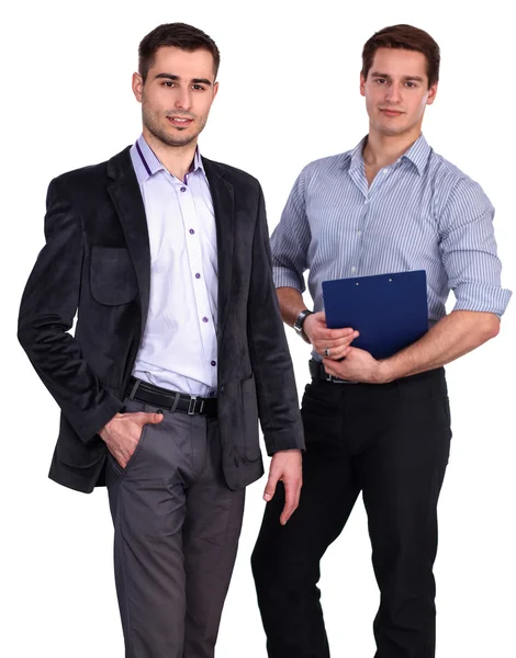 Dos hombres de negocios con carpeta de contrato aislados sobre fondo blanco — Foto de Stock