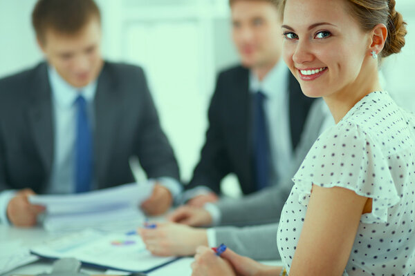 Business people shaking hands, finishing up a meeting