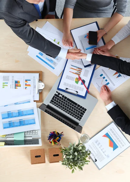 Business people handshake, sitting at the table — Stock Photo, Image