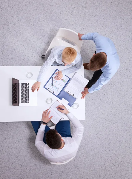 Business people handshake, sitting at the table — Stock Photo, Image