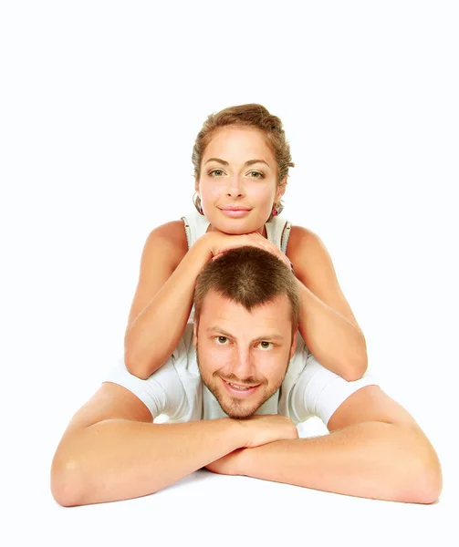 Young man and woman together over white background — Stock Photo, Image