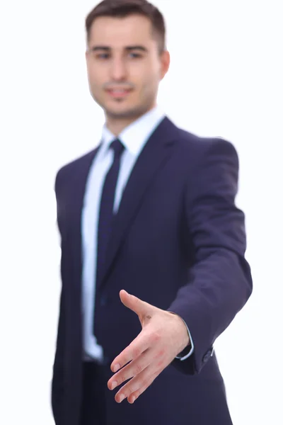 Empresarios estrechando las manos, aislados en blanco . — Foto de Stock