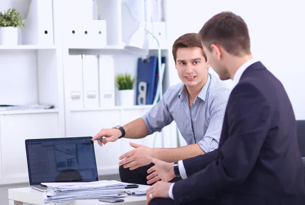 Business people talking on meeting at office, sitting — Stock Photo, Image