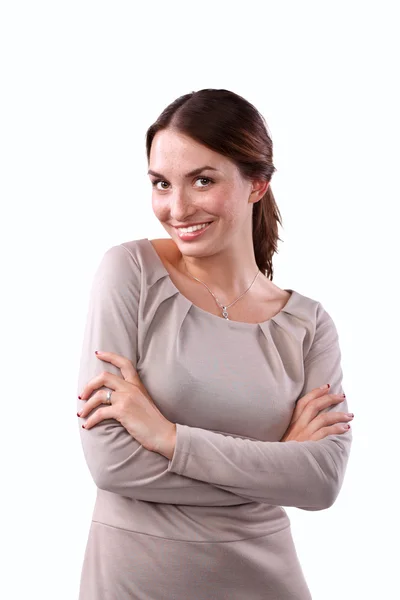 Young woman standing, isolated on white background — Stock Photo, Image