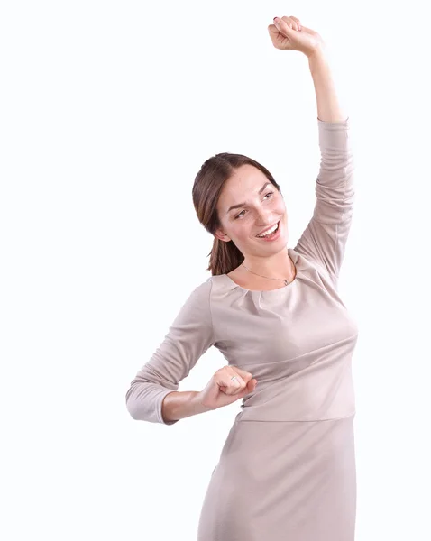 Young woman standing, isolated on white background — Stock Photo, Image