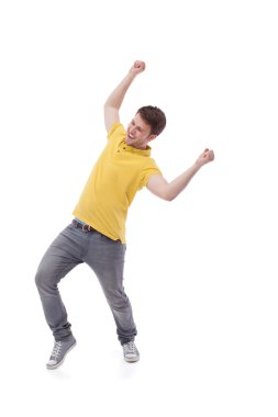 Beyaz arka planda izole edilmiş genç bir adamın portresi