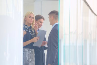 Modern ofiste çalışanları olan bir iş kadını.