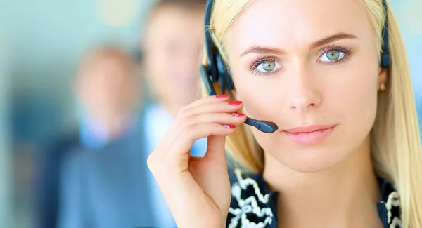 Retrato do operador de telefone de suporte com o fone de ouvido — Fotografia de Stock