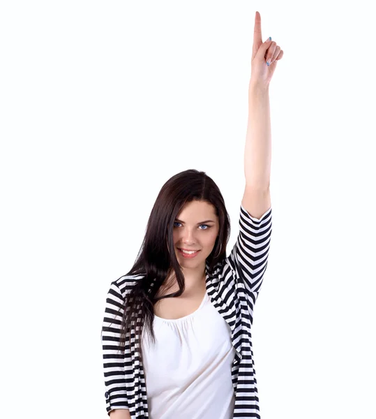 Retrato de una mujer exitosa mostrando algo — Foto de Stock