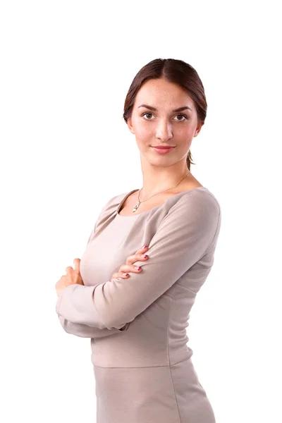 Young woman standing, isolated on white background — Stock Photo, Image