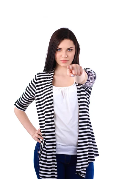 Young woman standing and pointing you — Stock Photo, Image