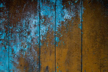 Kırsal ahşap duvarlar mavi ve kahverengi kabuklu, grunge desenli ya da arka planlı 