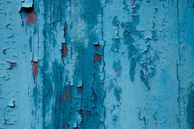 Eski ahşap yüzey, mavi boya, grunge arkaplan ya da doku. 