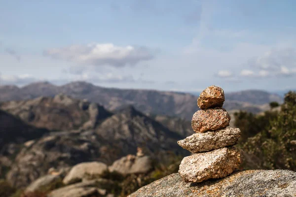 Cairn or stone marker in mountain trail in Peneda-Geres National Park