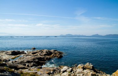 Cies Islands views from Costa da Vela in Pontevedra, Galicia, Spain 