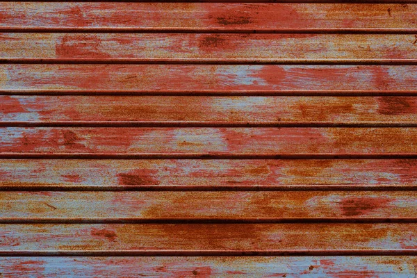 Old Rusty Metallic Shutter Red Blue Worn Out Paint Grunge — Stock Photo, Image