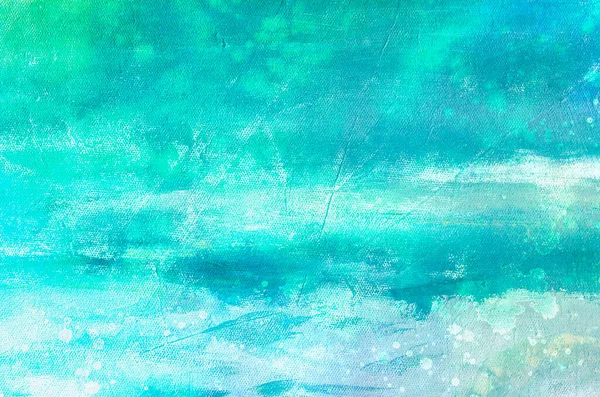 Blue-green abstract painting on canvas grunge background or texture