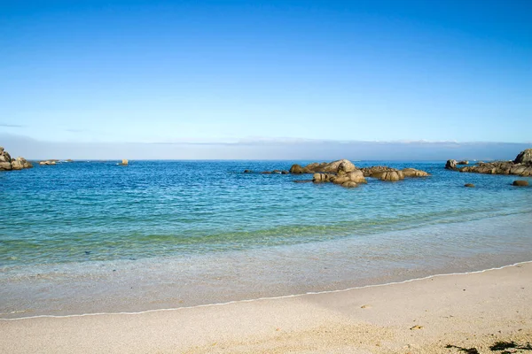 Sandy Beach Med Stein Galicia Spania – stockfoto
