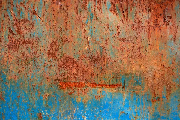 Old Rusty Metal Sheet Blue Peeling Paint Grunge Background Texture — Stock Photo, Image