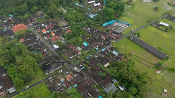 Obracający się widok z lotu ptaka przez typową osadę mieszkaniową na Bali, Indonezja — Wideo stockowe