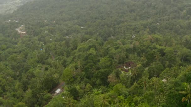 ジャングルの中の家の空中ビュー。熱帯雨林に囲まれた熱帯山岳道路の近くの田舎の家 — ストック動画