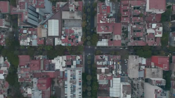 Oiseaux aériens vue aérienne du haut vers le bas des voitures conduisant à travers une route à sens unique. Vue descendante des rues du quartier urbain. Mexico, Mexique. — Video