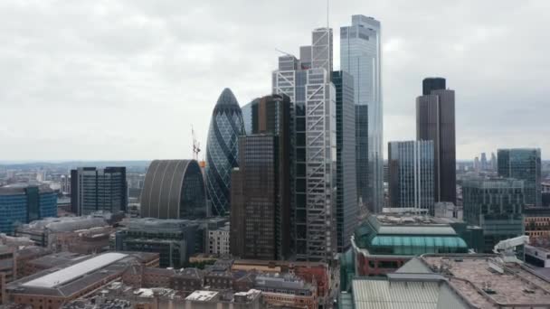 Rising footage of group of modern tall business buildings in City financial and economic centre. London, UK — Stock Video