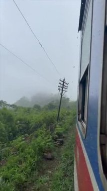 Sisli Sabah Treni Yemyeşil Dağ Arazisinde Yolculuk.