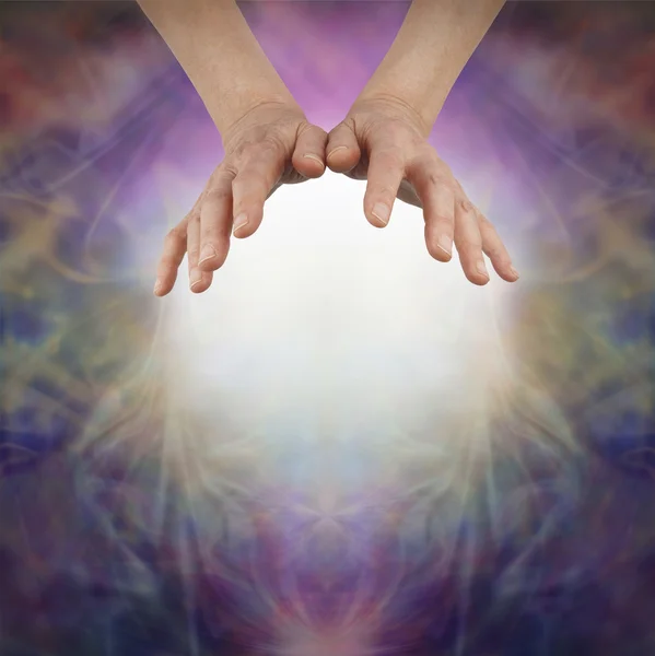 Sensing Prana with open hands — Stock Photo, Image