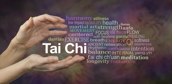 Beneficiile Tai Chi Word Cloud — Fotografie, imagine de stoc